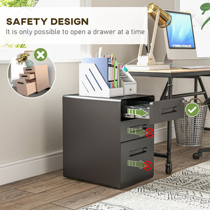 Lockable File Cabinet with 3 Drawers, Vertical Office Drawer for A4, Letter, Legal Size, Anti-tilt Design