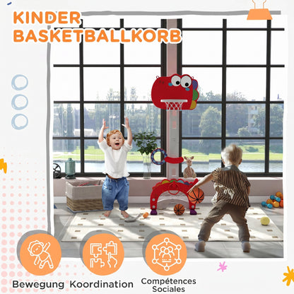 5-in-1 Dinosaur Basketball Set with Adjustable Basketball Stand and Golf Game, Indoor for Boys Girls, Red