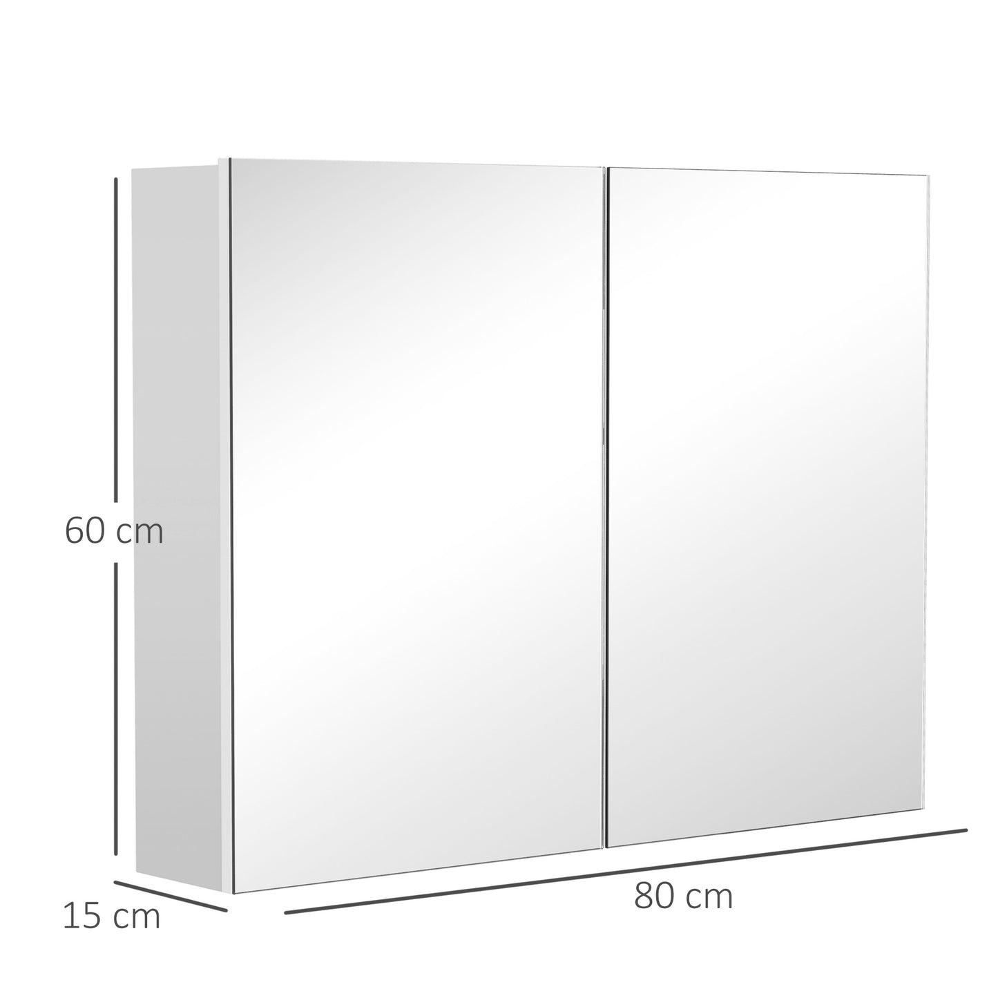 80 x 15 cm Double Door Bathroom Mirror Cabinet - White