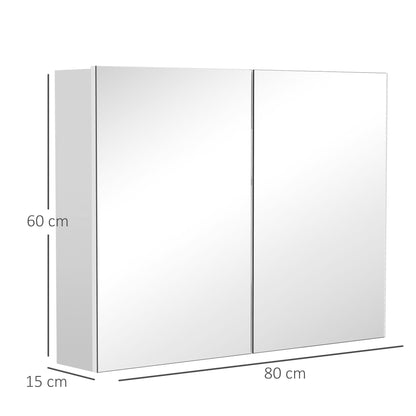 80 x 15 cm Double Door Bathroom Mirror Cabinet - White