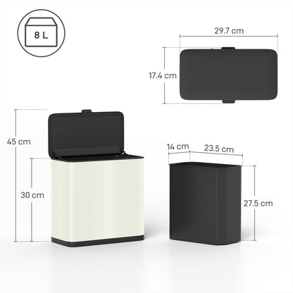 8L Hanging Kitchen Bin, Rubbish bin with Lid and Removable Inner Bucket for Kitchen Cabinet Door, Under Sink, Office