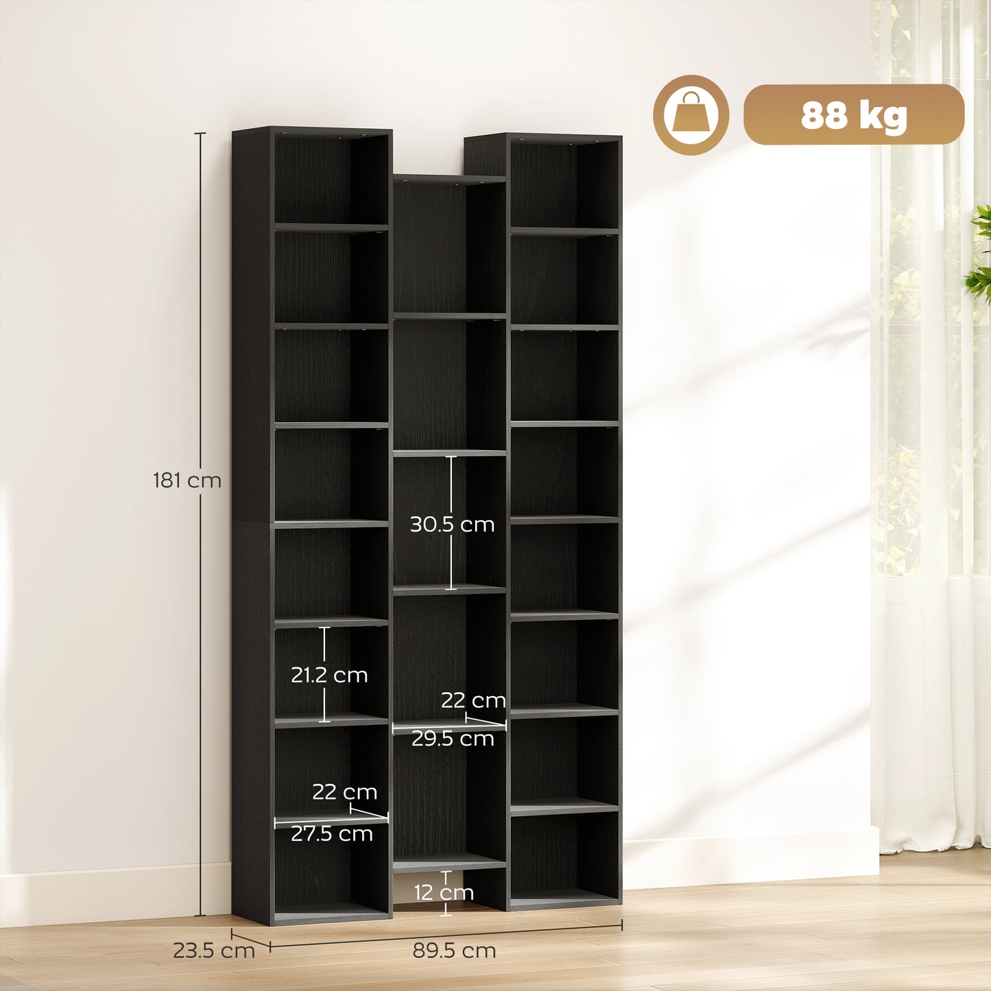 21-Compartment Bookshelf - Black