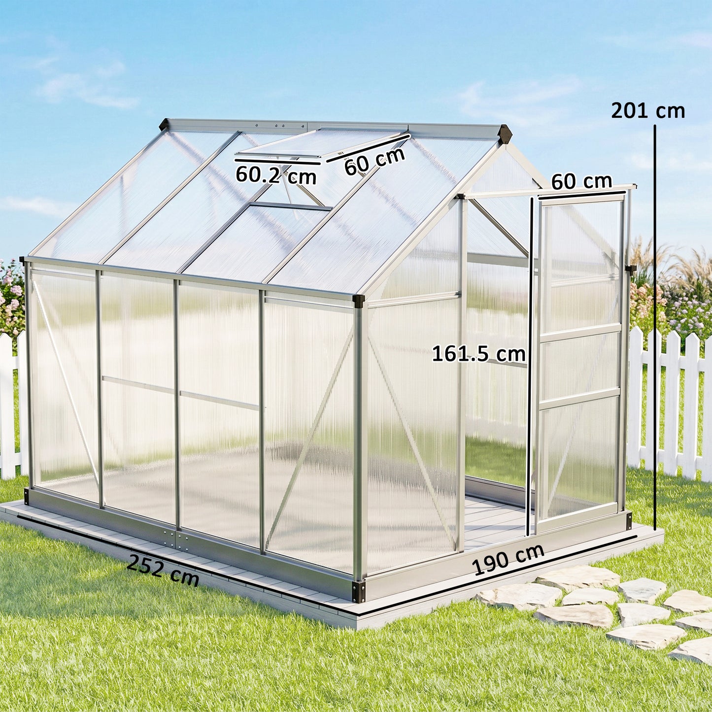 6 x 8ft Walk-In Greenhouse, with Sliding Door - Clear