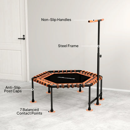 45" Rebounder Trampoline for Adults, Quiet Bungee Rebounder with LED Lights and Adjustable Handle, Orange