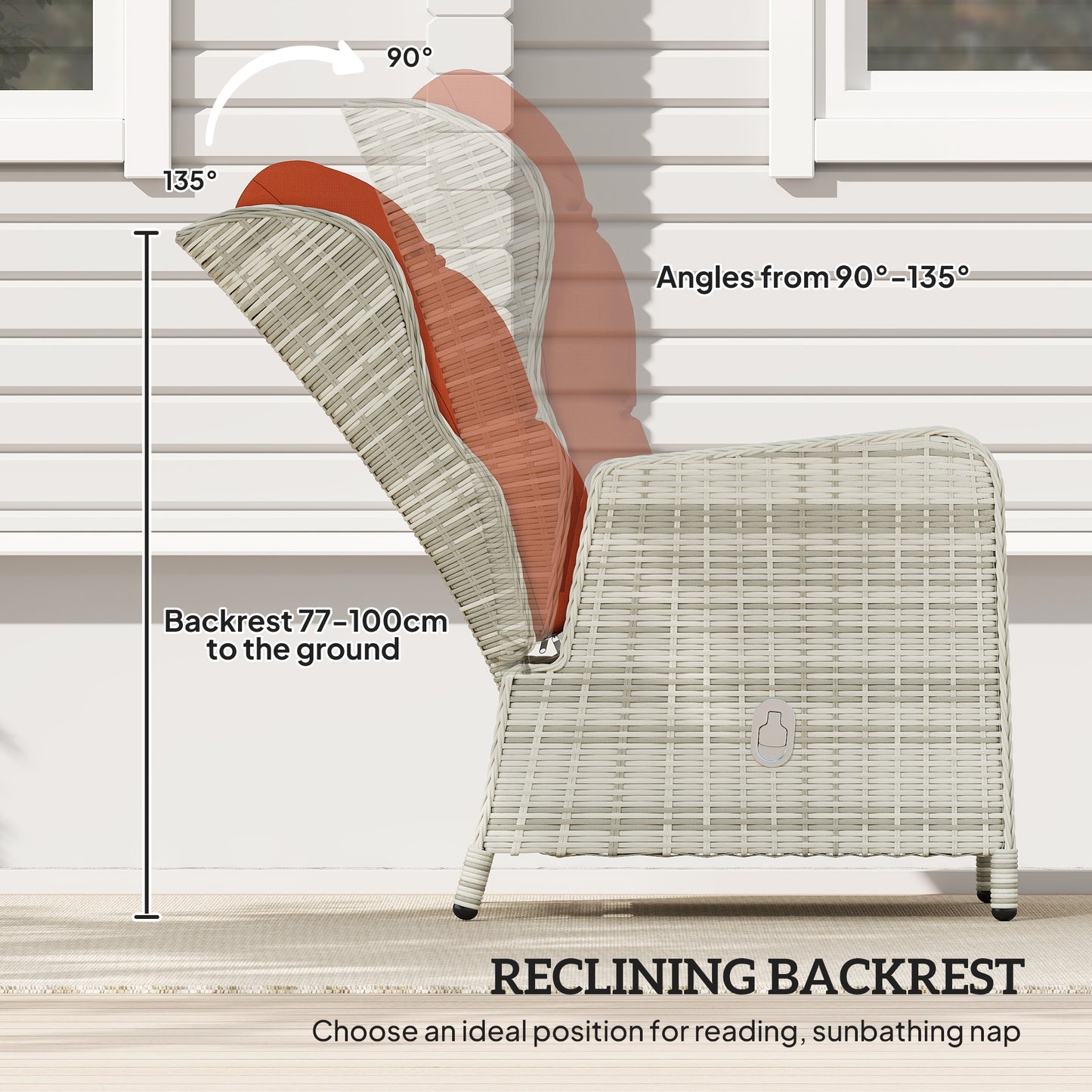 5 Pieces Rattan Bistro Set with Adjustable Back, Reclining Wicker Balcony Furniture with Cushions