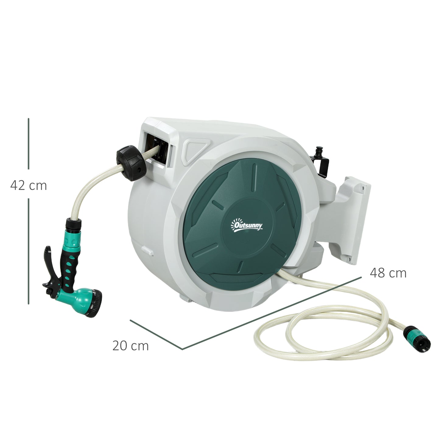 Retractable Hose Reel Wall Mounted, 20+2m Garden Hose Pipe Reel with Lock, Auto Rewind, 7 in 1 Spray Nozzle