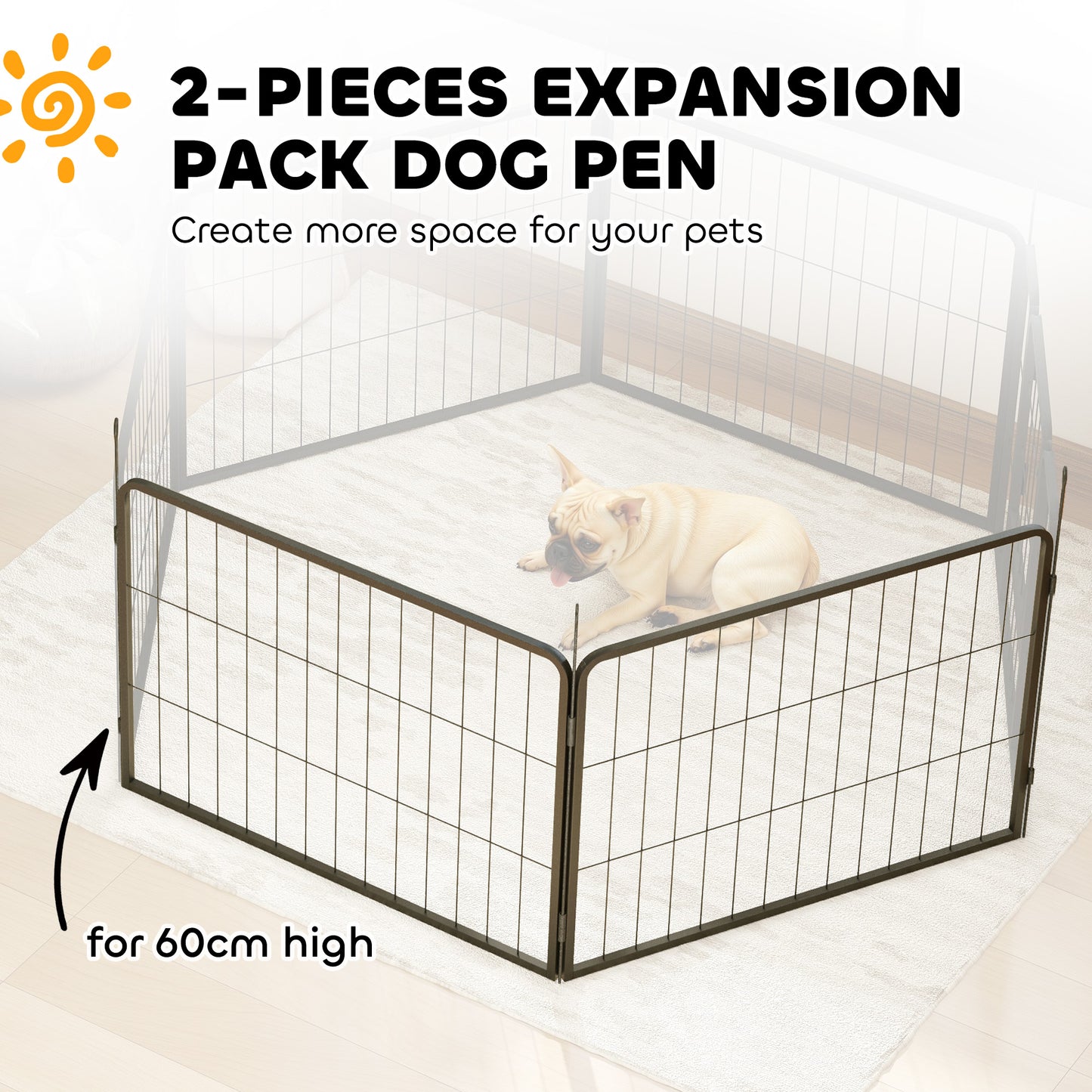 2 Piece Dog Pen Expansion Pack for 60cm High Pet Playpen with 3 Stakes, for Small Dogs