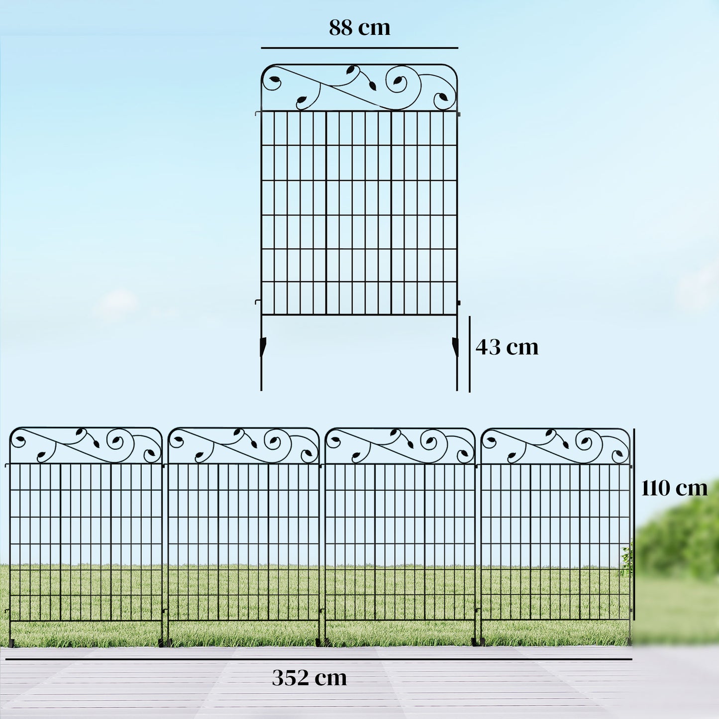 Decorative Garden Fencing, 4PCs Outdoor Picket Fence Panels