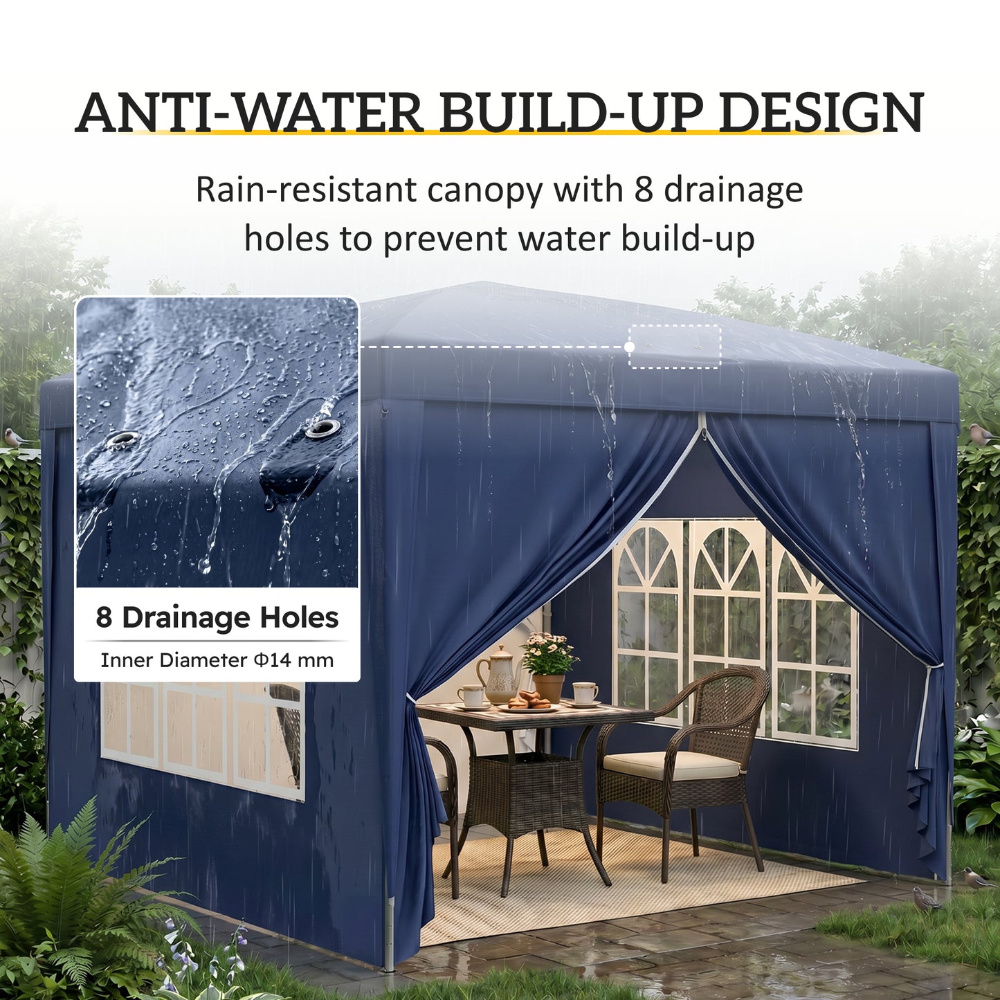 3x3(m) Pop-Up Gazebo, with Curtain Walls and Windows, Blue