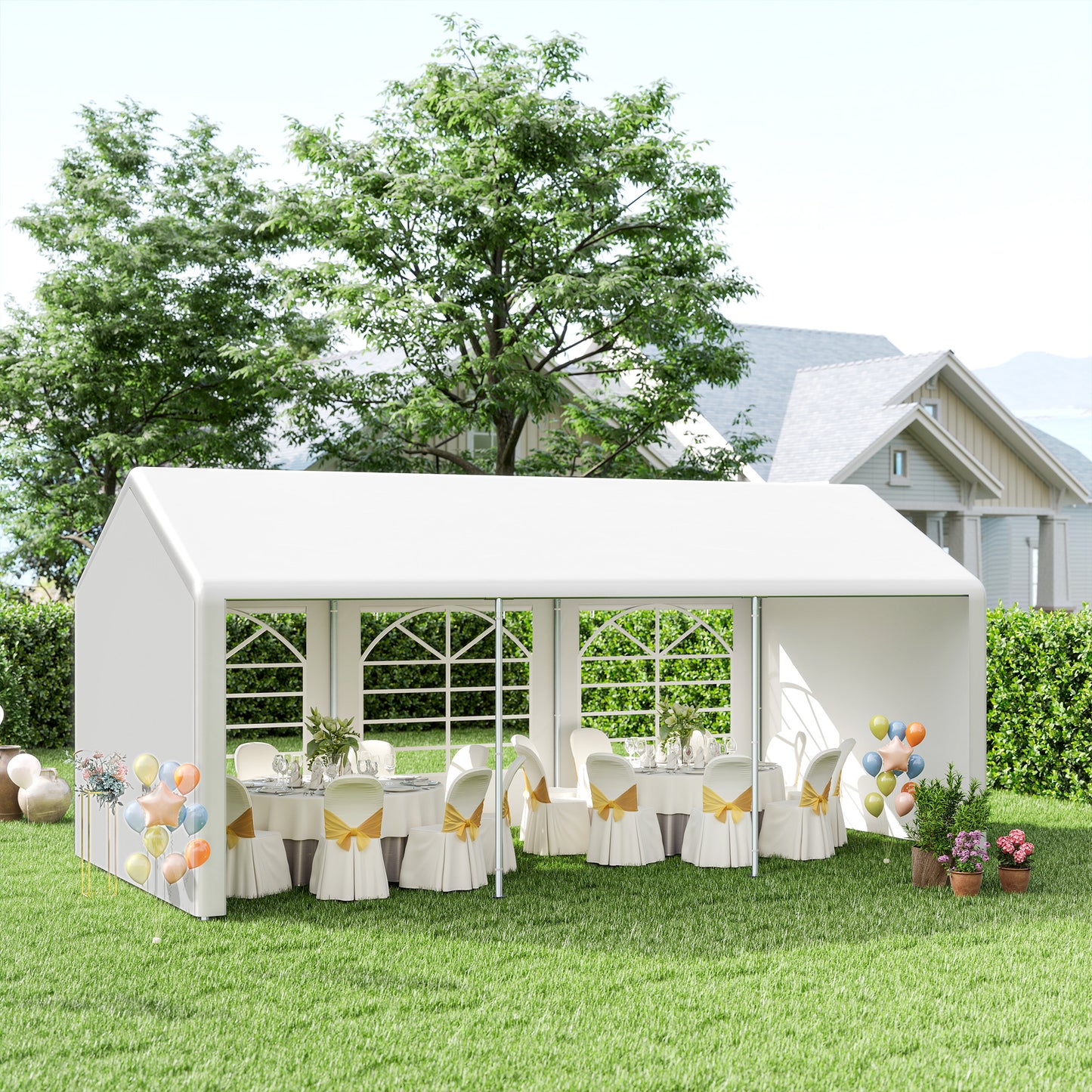 6m x 3m Garden Gazebo Marquee Wedding Shelter Level 4 Wind Protection, White