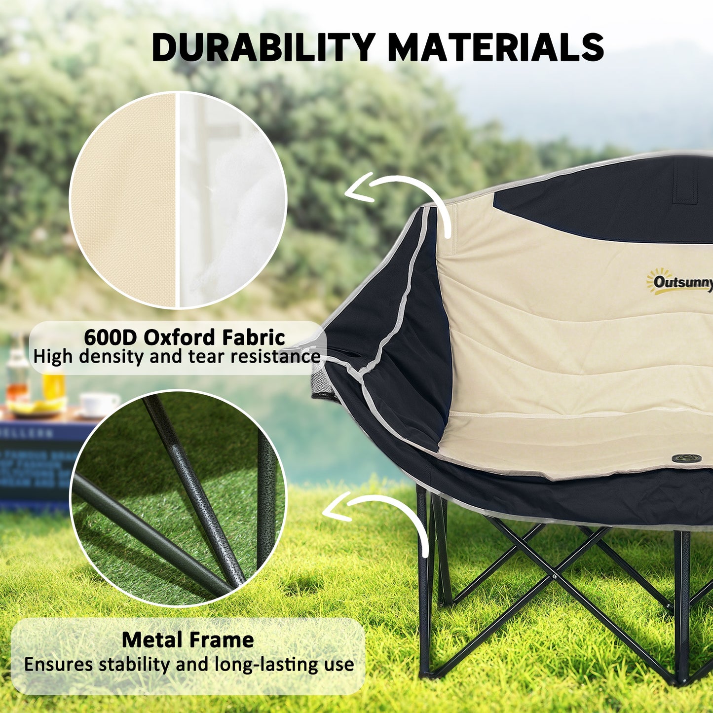 Double Camping Chair for Adults, Oversized Heavy Duty Padded Folding Chair with Armrests
