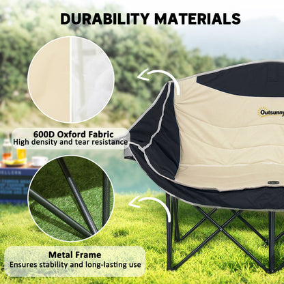 Double Camping Chair for Adults, Oversized Heavy Duty Padded Folding Chair with Armrests