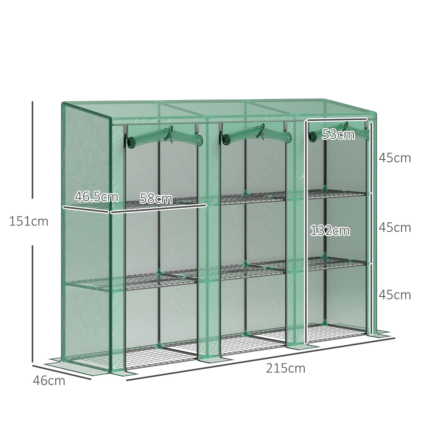 46 x 215 cm Nine-Shelf Greenhouse - Green