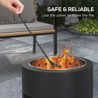 Smokeless Fire Pit, 45cm Portable Wood Burning Firepit, Round Metal Bonfire Stove with Poker for Garden, Camping, Black