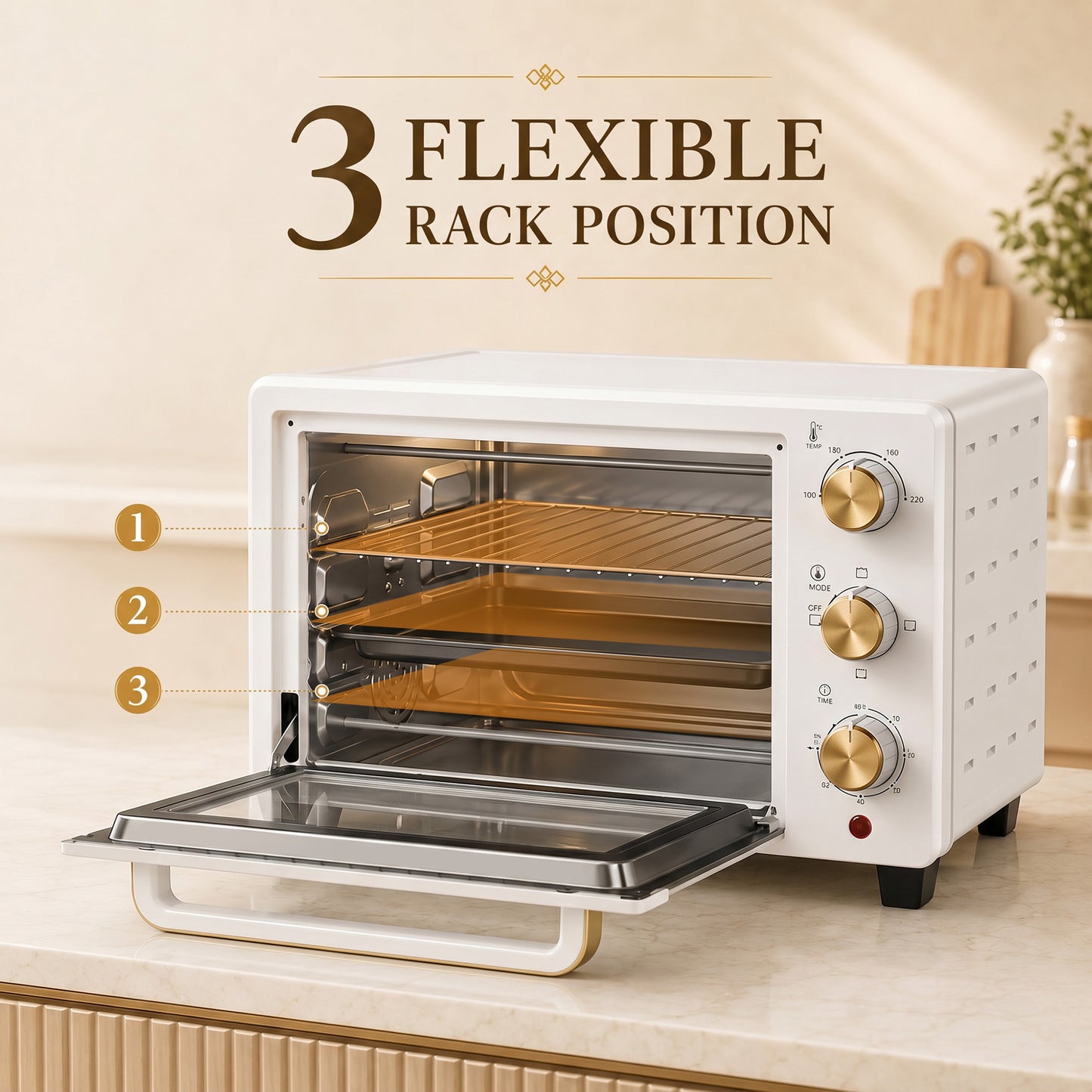 21L Mini Countertop Oven, 100°C-230°C Adjustable Temperature, White