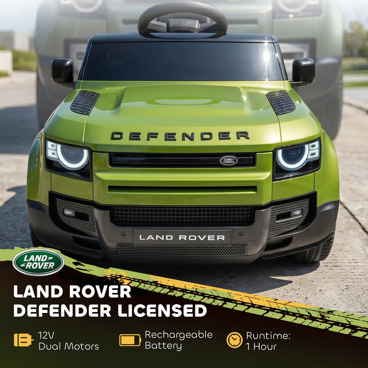 Land Rover Licensed 12V Kids Ride on Car with Remote, Suspension, Slow Start, 3 Speeds, Lights, Music, Horn, Green
