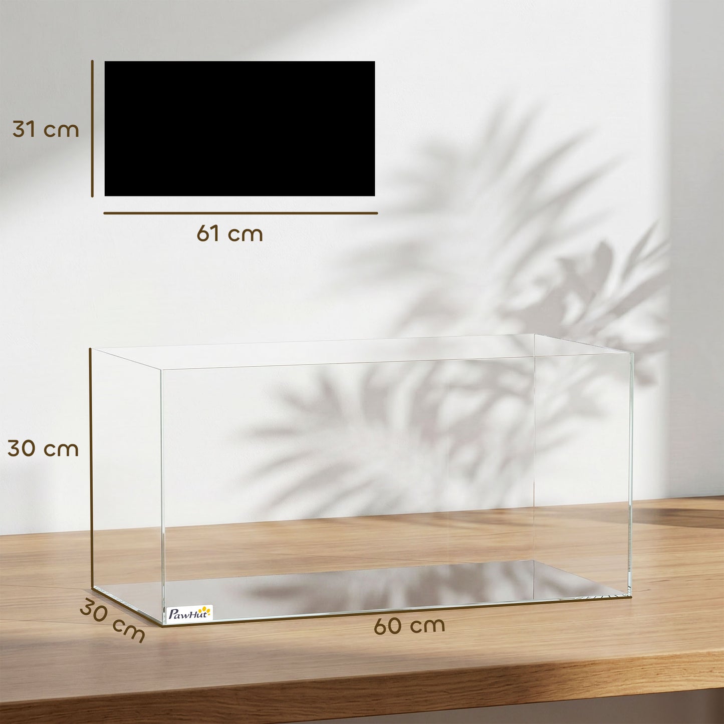 Fish Tank Bare Glass for DIY Glass Aquarium with Protective Base Mat 51L Transparent for Fish Shrimps