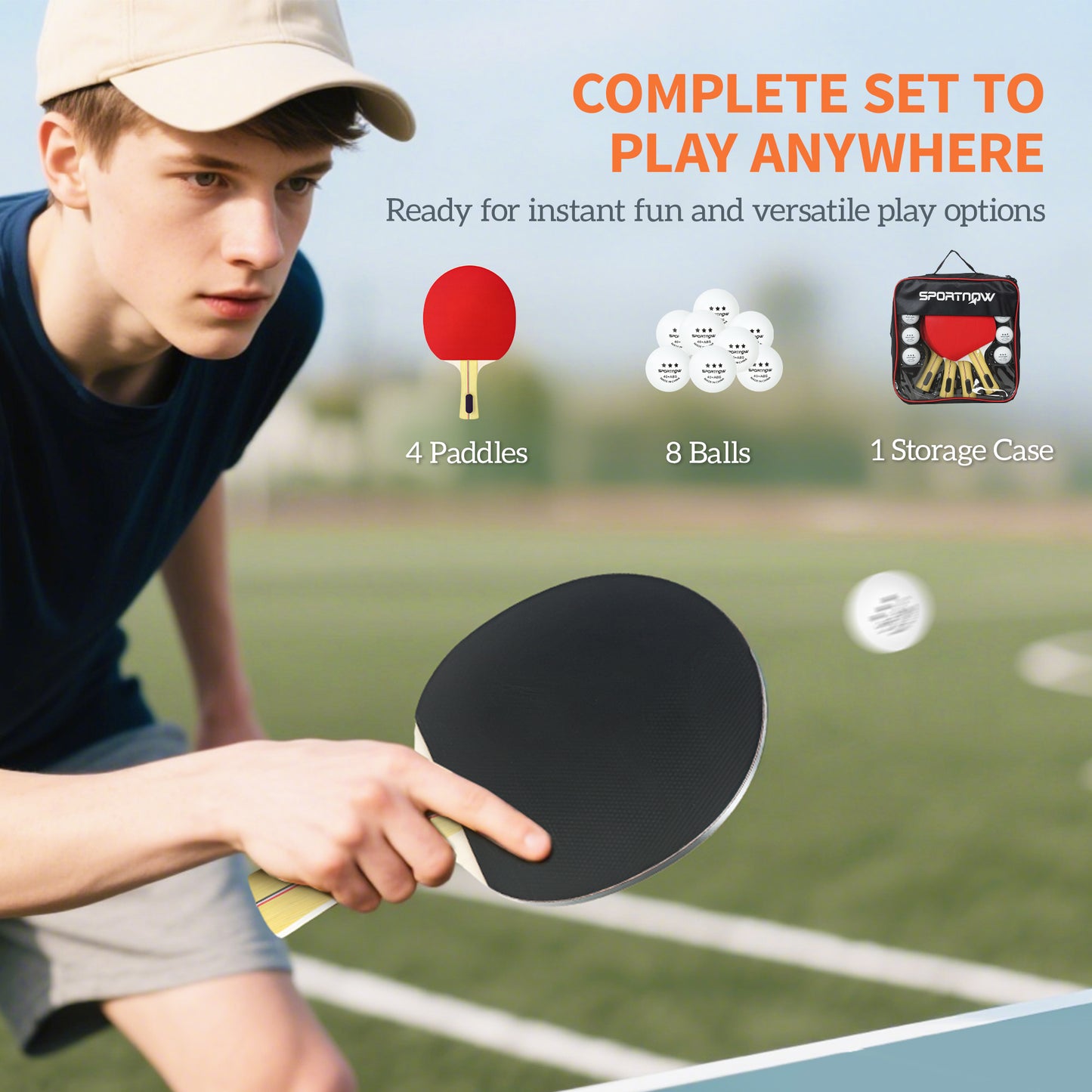 Portable Table Tennis Set with Four Rackets, Eight Balls, Storage Case