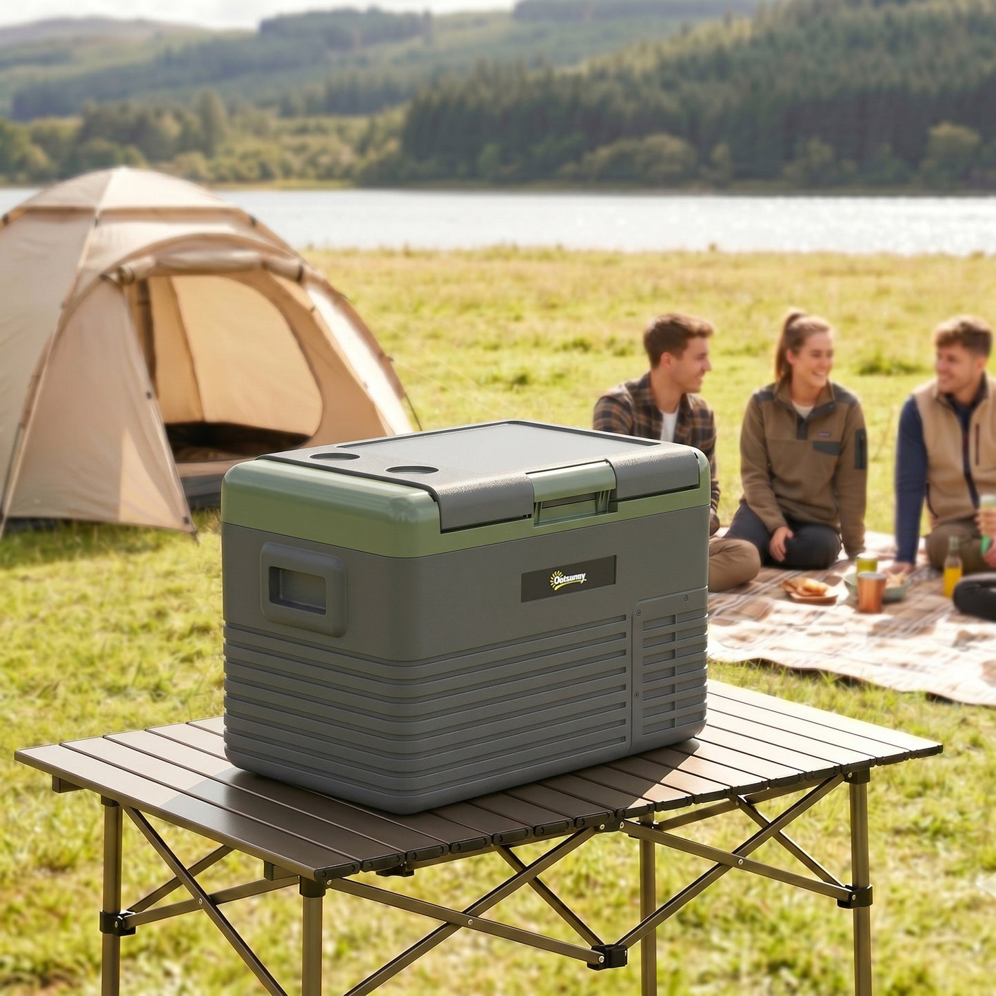 30L Portable Car Refrigerator - Light Green and Grey