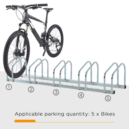 Bike Stand Parking Rack Floor or Wall Mount Bicycle Cycle Storage Locking Stand 145L x 33W x 27H (5 Racks, Silver)