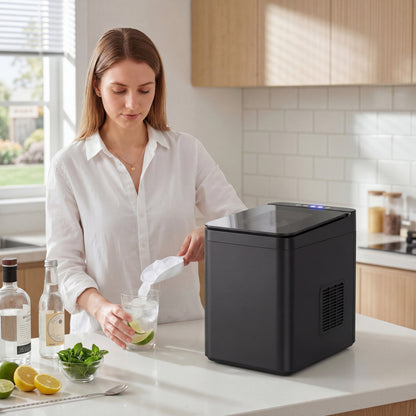 Countertop Ice Maker Machine Self-Cleaning Compact Ice Machine with Ice Scoop and Basket Black
