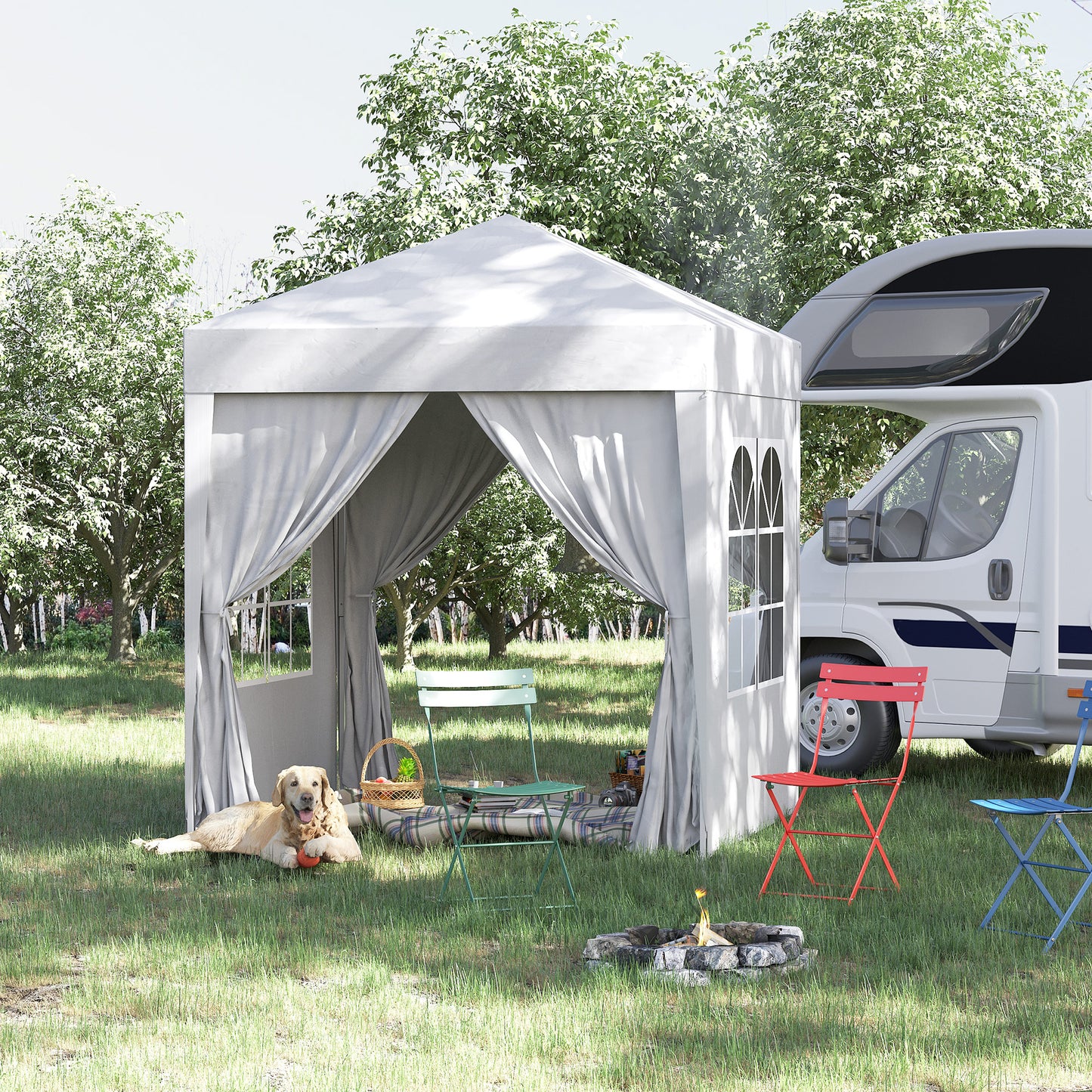 2 x 2 m Garden Pop Up Gazebo, Wedding Party Tent Marquee, Water Resistant Awning Canopy with Sidewalls, Windows, Carry Bag