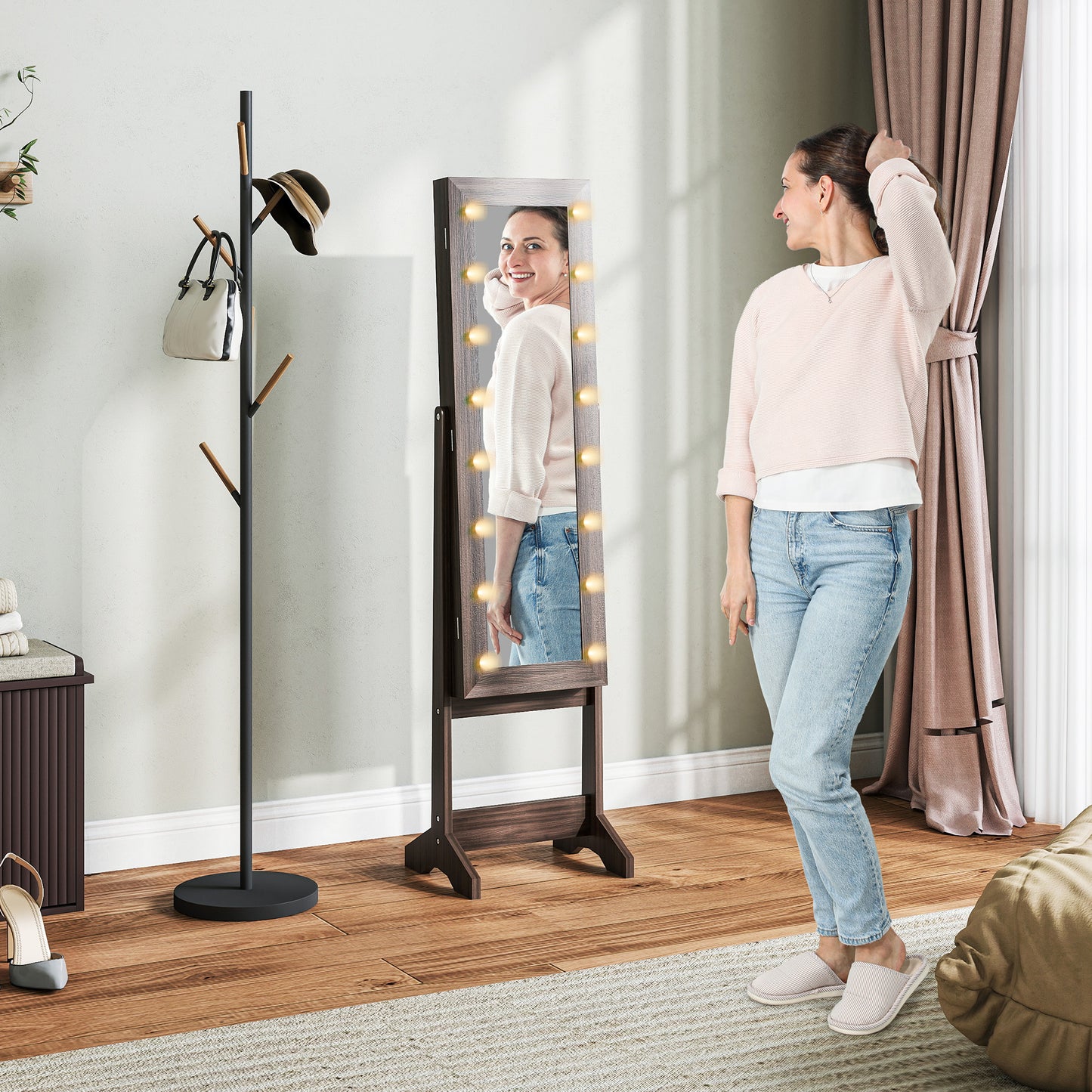 Freestanding Mirrored Jewellery Storage Cabinet - Dark Brown