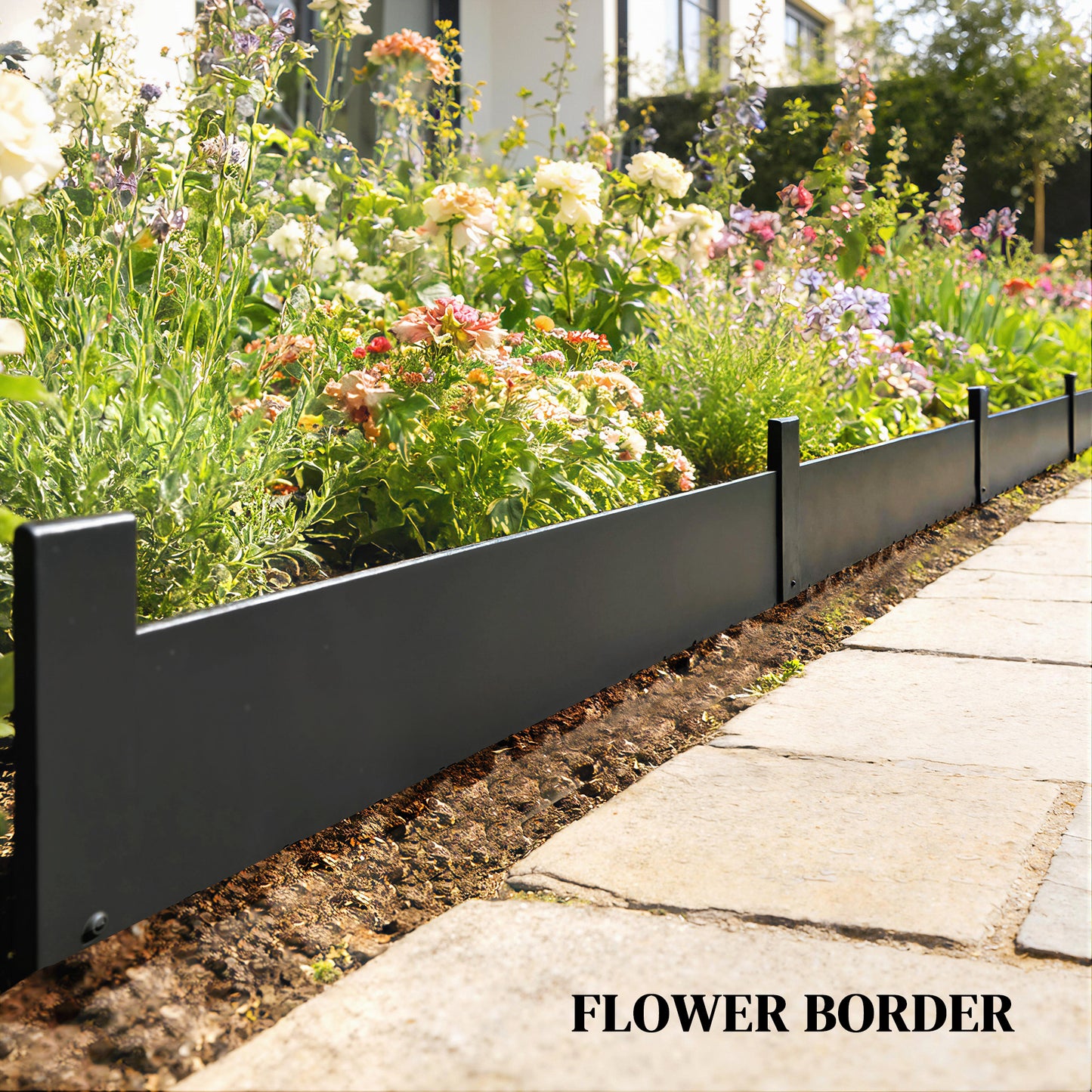 5pcs Garden Fence, Metal Picket Fence Panels, 102x20cm, Black