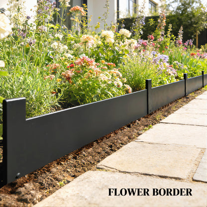 5pcs Garden Fence, Metal Picket Fence Panels, 102x20cm, Black