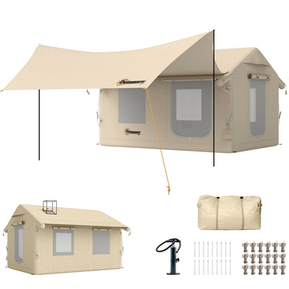 Inflatable Tents Waterproof Glamping Tent with Stove Jack for 6-8 Person