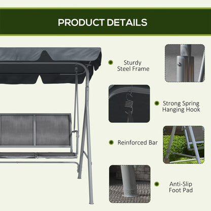 3 Seater Swing Chair, Garden Swing Bench with Adjustable Tilting Canopy