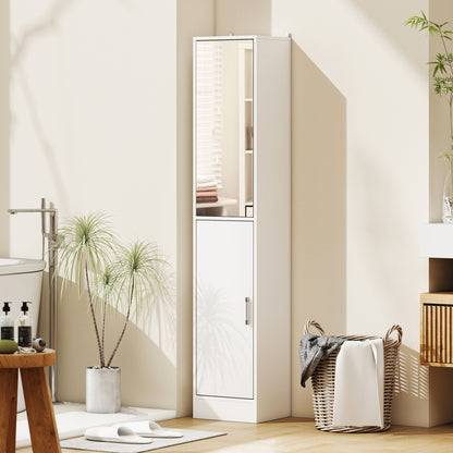 Tall Bathroom Cabinet with Mirror and Adjustable Shelf - White