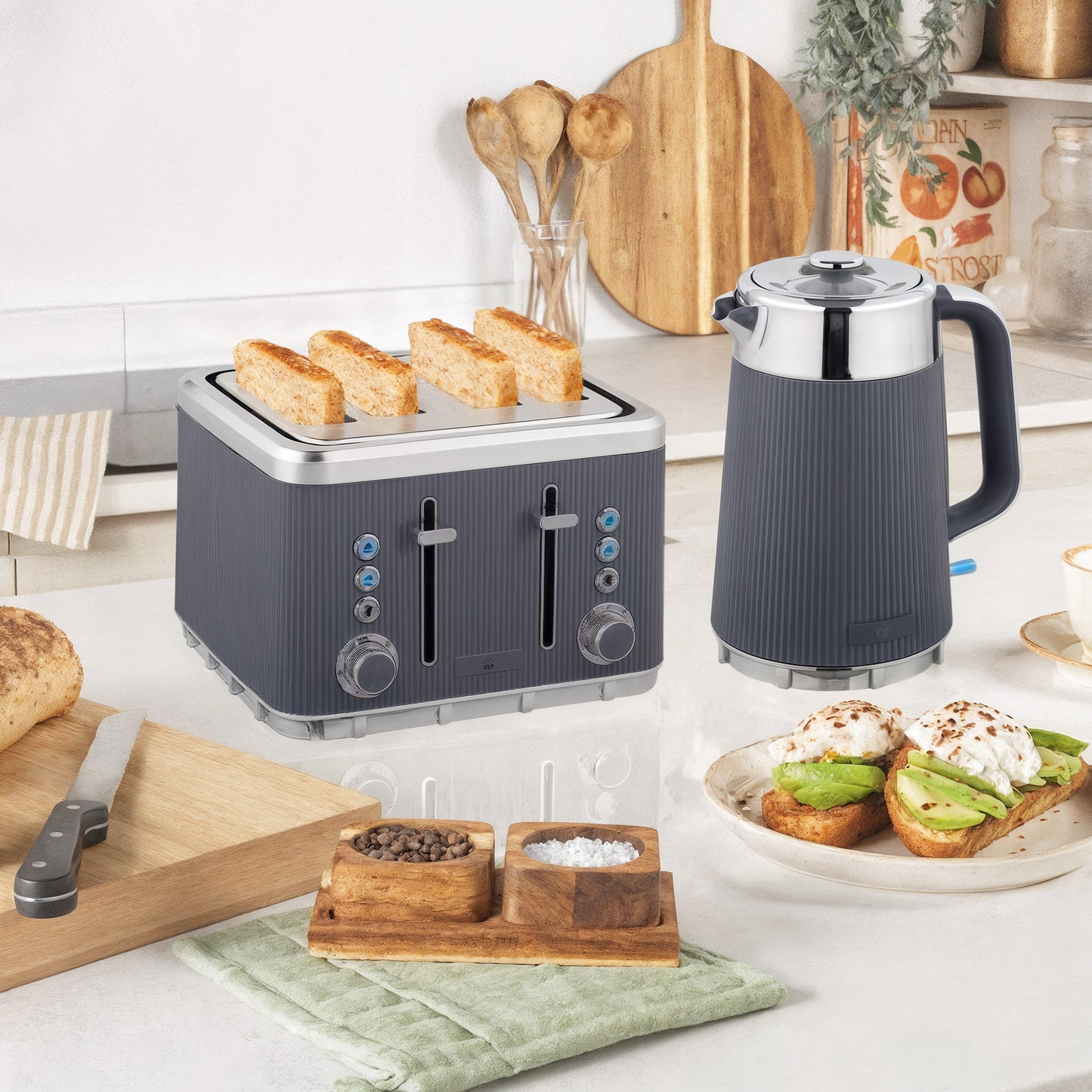 Electric Stainless Steel Kettle and Toaster Set, 3000W 1.7L UK Strix Thermostat Fast Boil Kettle w/ Limescale Filter