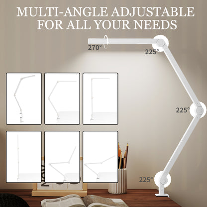 LED Desk Lamp, Dimmable Desk Light with Swing Arm and Clamp