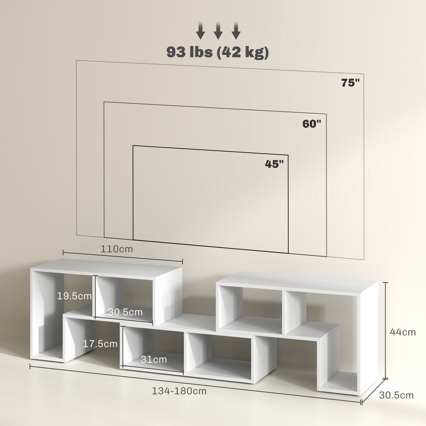 Three-Block Modular TV Stand - White Wood-Effect