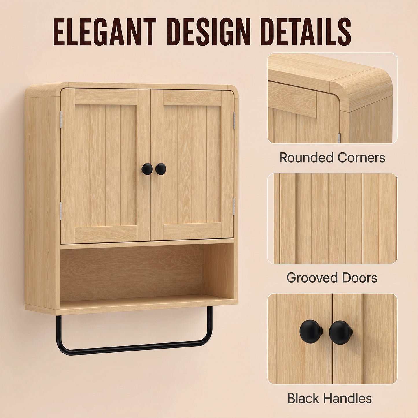 Bathroom Cabinet Wall Mounted, Bathroom Wall Cabinet with 2 Doors, Adjustable Shelf Storage for Toilet, Oak