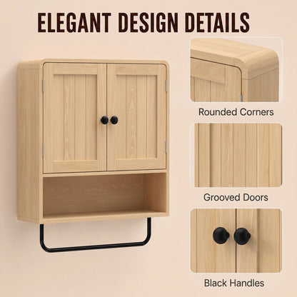 Bathroom Cabinet Wall Mounted, Bathroom Wall Cabinet with 2 Doors, Adjustable Shelf Storage for Toilet, Oak