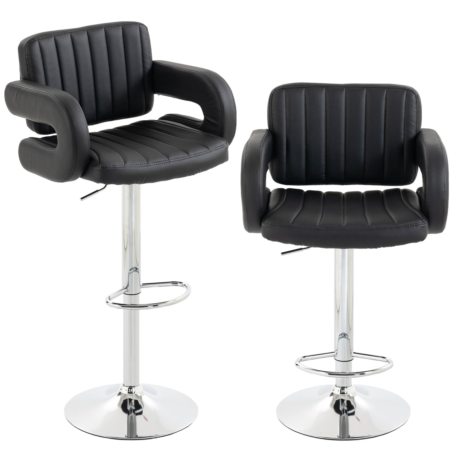 Bar Stools Adjustable Swivel Kitchen Chairs with Backrest Armrest Set of 2 PU Leather Black