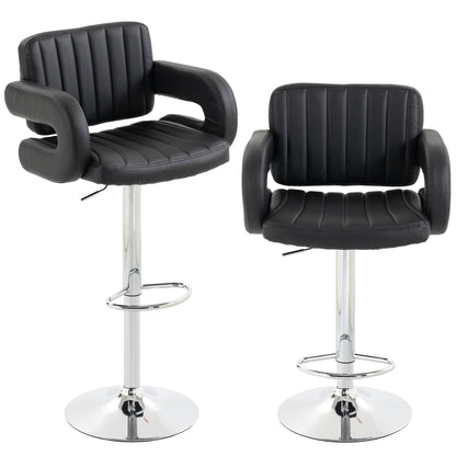 Bar Stools Adjustable Swivel Kitchen Chairs with Backrest Armrest Set of 2 PU Leather Black