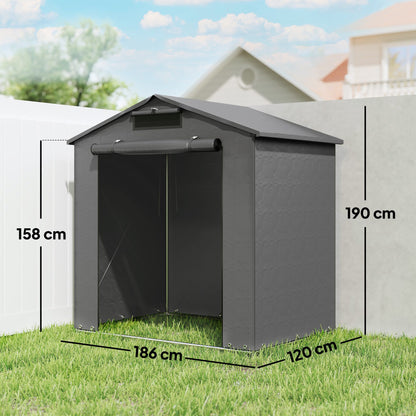 6 x 4 ft Outdoor Garden Storage Shed, Waterproof Bike Tent with Vent and Roll-Up Zipper Door