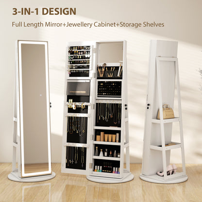 Storage Jewellery Cabinet, with Mirror and Lights - White