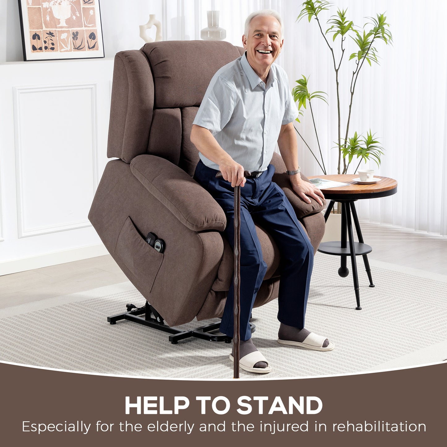 Power Lift Recliner Chair with Vibration Massage, Lift Chair for Elderly with Footrest, Remote, Side Pocket, Dark Brown