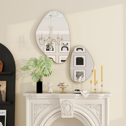 Set of 2 Pebble-Shaped Wall Mirror - Black