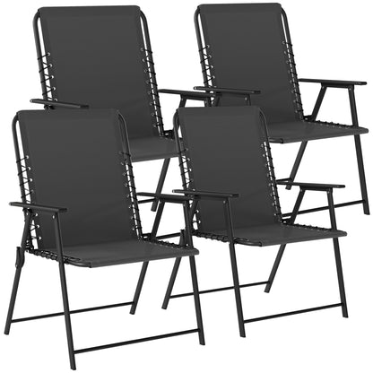 Folding Garden Chairs Set of 4, Outdoor Dining Chairs with Wide Texteline Seat, High Back and Armrests, Black