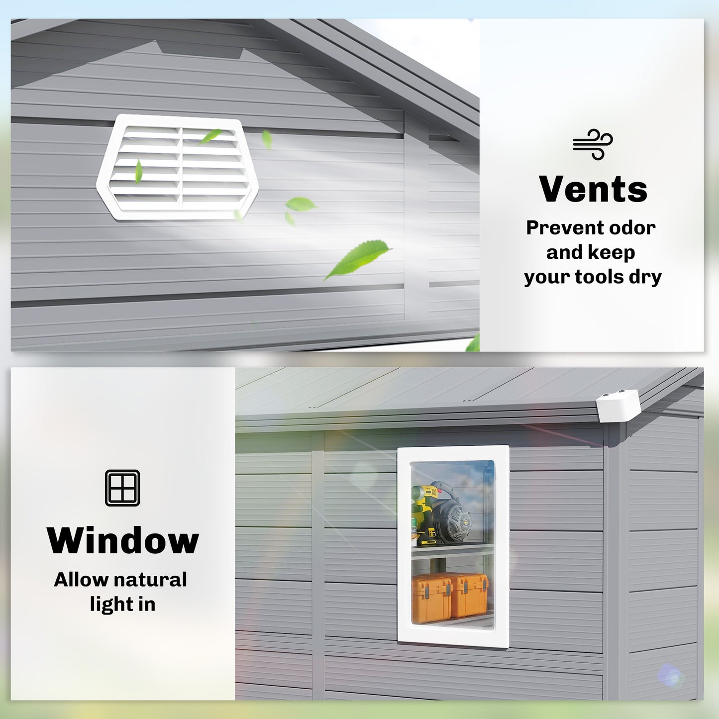 7.9ft x 6.2ft Aluminium Frame and Plastic Wall Shed, with Foundation - Grey