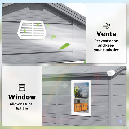 7.9ft x 6.2ft Aluminium Frame and Plastic Wall Shed, with Foundation - Grey