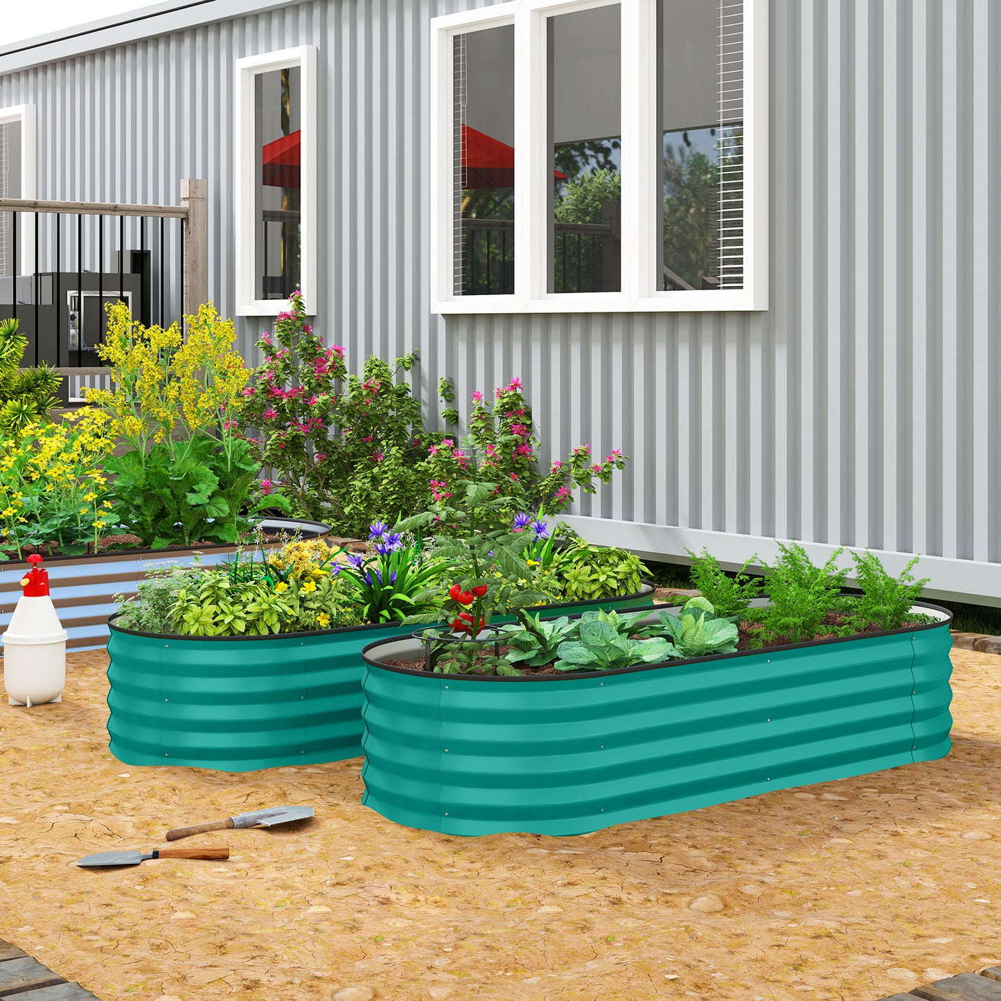 Set of Two 150 x 60cm Steel Planters - Green