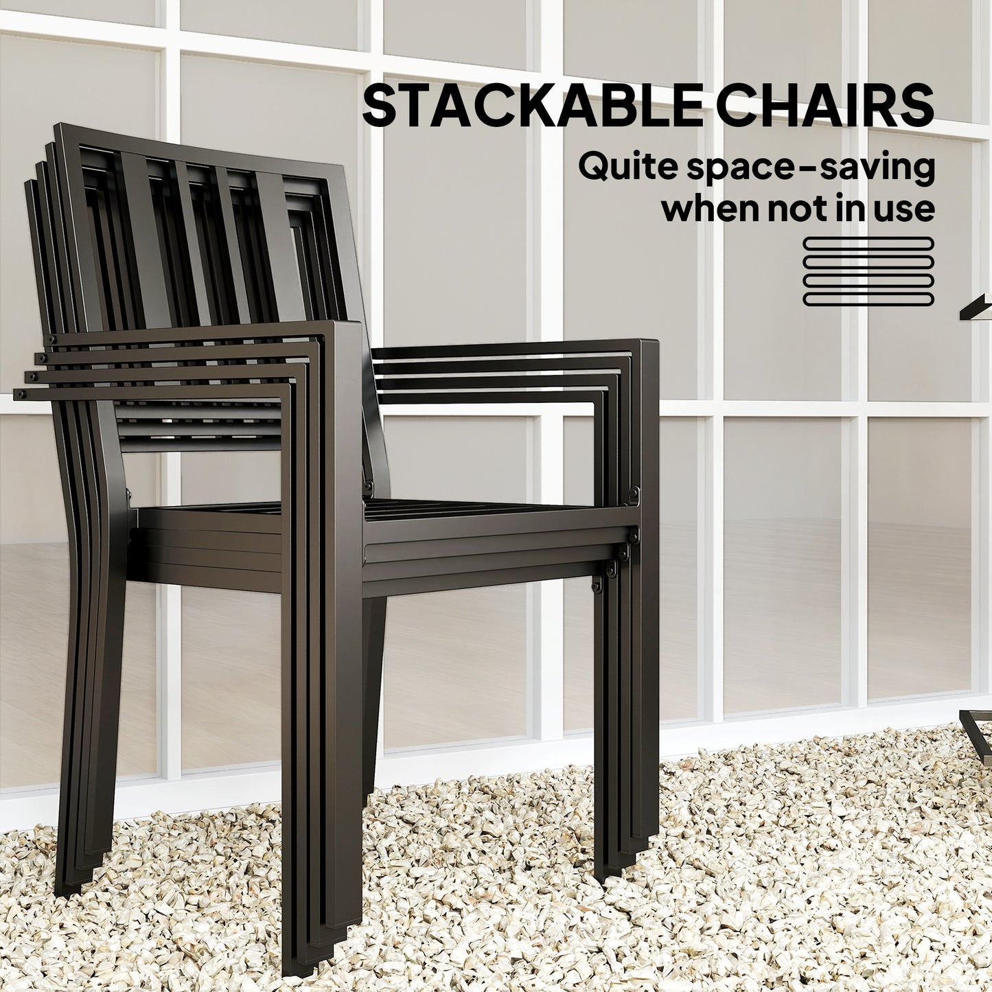 5 Pieces Garden Dining Set with Cushions, Outdoor Patio Table and 4 Stackable Chairs, Metal Top Table with Umbrella Hole