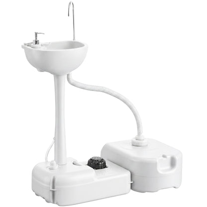 Portable Camping Sink with Running Water and Wastewater Tank, Hand Wash Basin with Rolling Wheels, Foot Pump