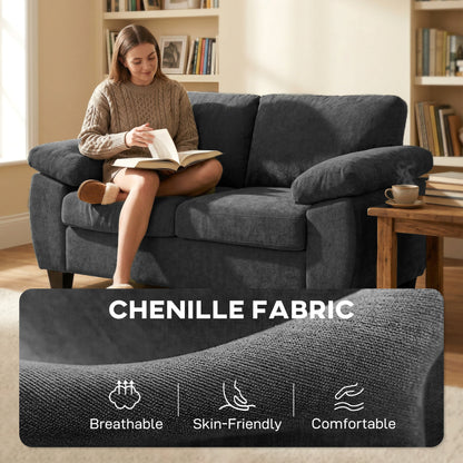 2 Seater Sofa, 156cm Chenille Loveseat Sofa, Dark Grey